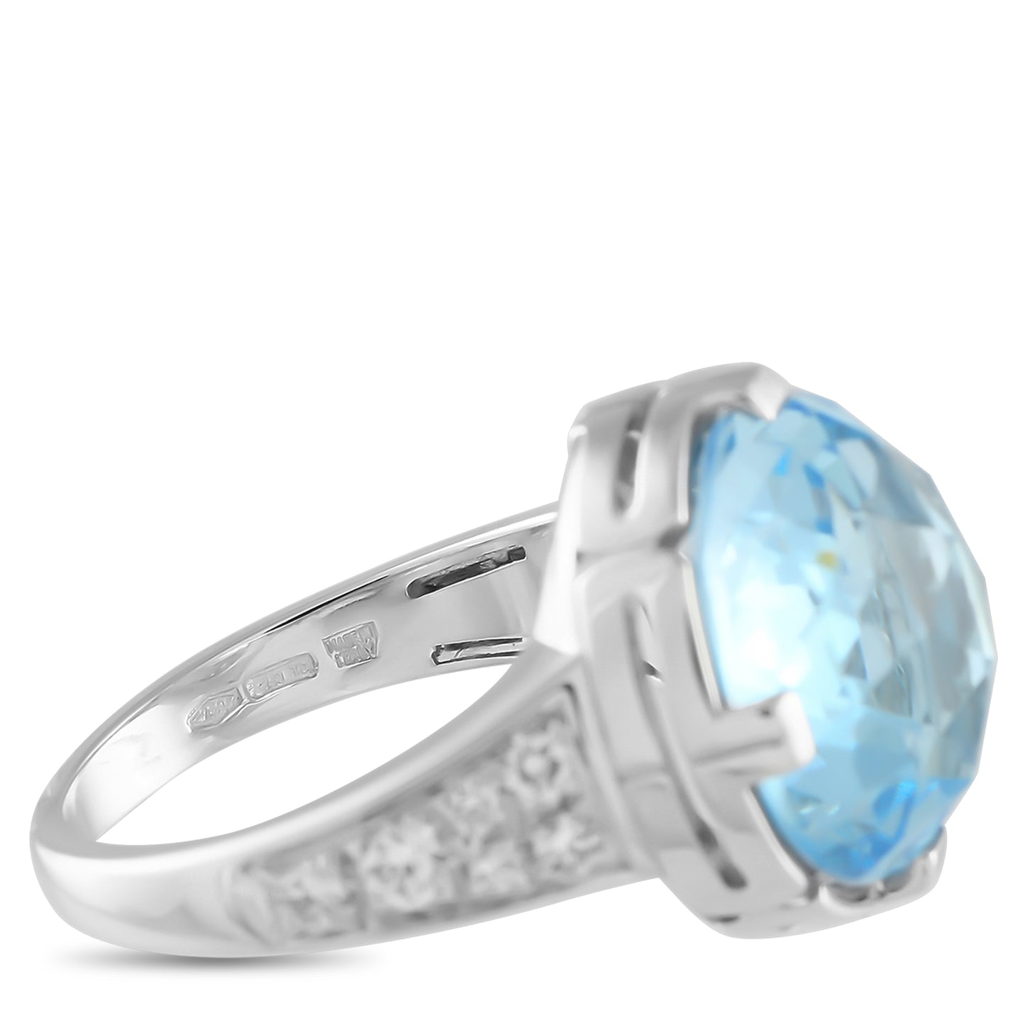 Bvlgari Parentesi 18K White Gold Diamond and Topaz Ring