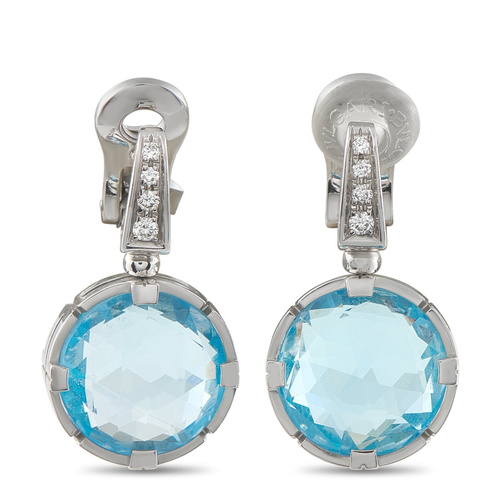 BVLGARI Parentesi 18K White Gold Diamond and Topaz Clip-On Earrings