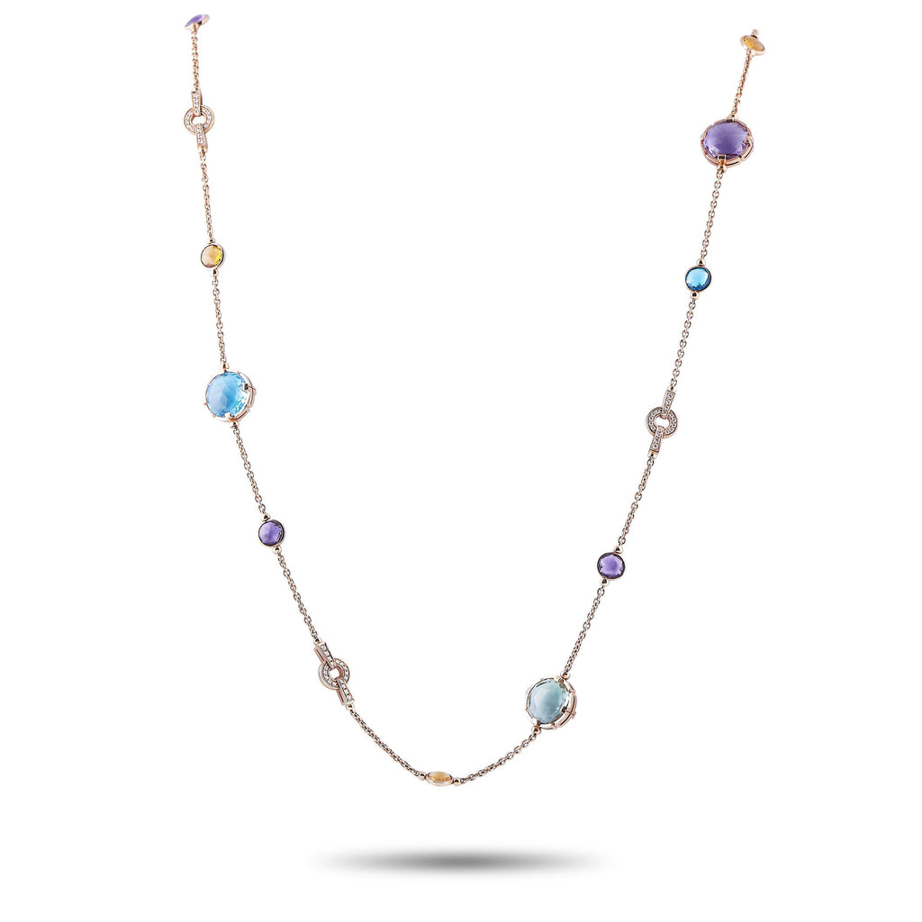 BvlgariParentesi 18K Rose Gold Diamond and Multi  Gemstone  Long Necklace – Delicately stunning, this Bvlgari Parentesi long ne
