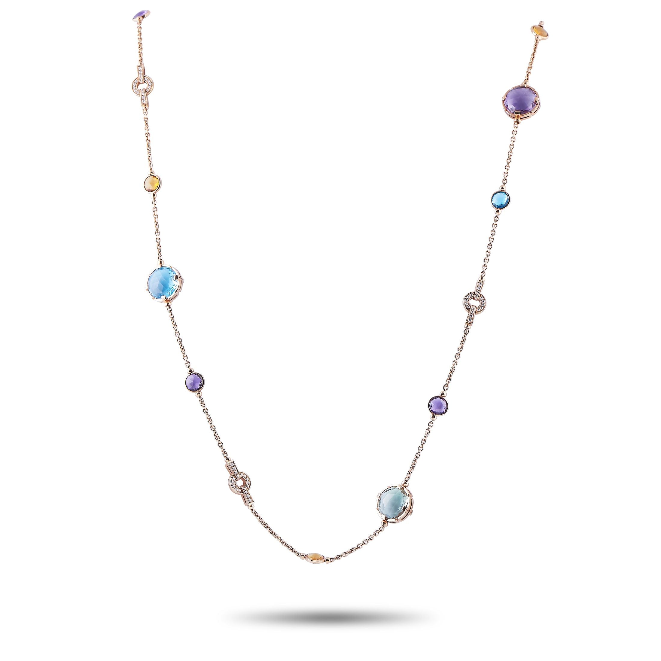 BvlgariParentesi 18K Rose Gold Diamond and Multi  Gemstone  Long Necklace – Delicately stunning, this Bvlgari Parentesi long ne