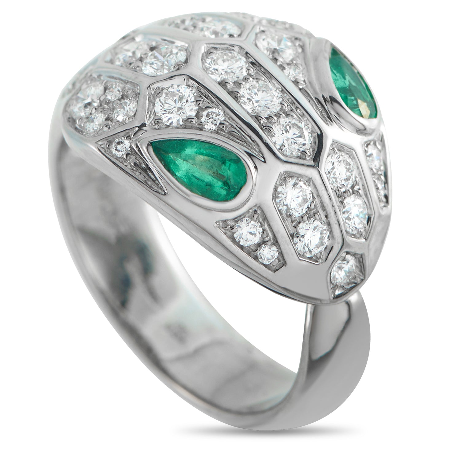 Bvlgari Serpenti Seduttori 18K White Gold Diamond Emerald Ring