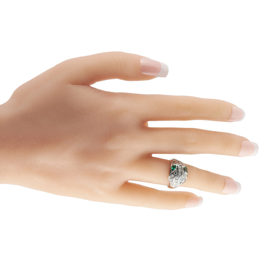Bvlgari Serpenti Seduttori 18K White Gold Diamond Emerald Ring