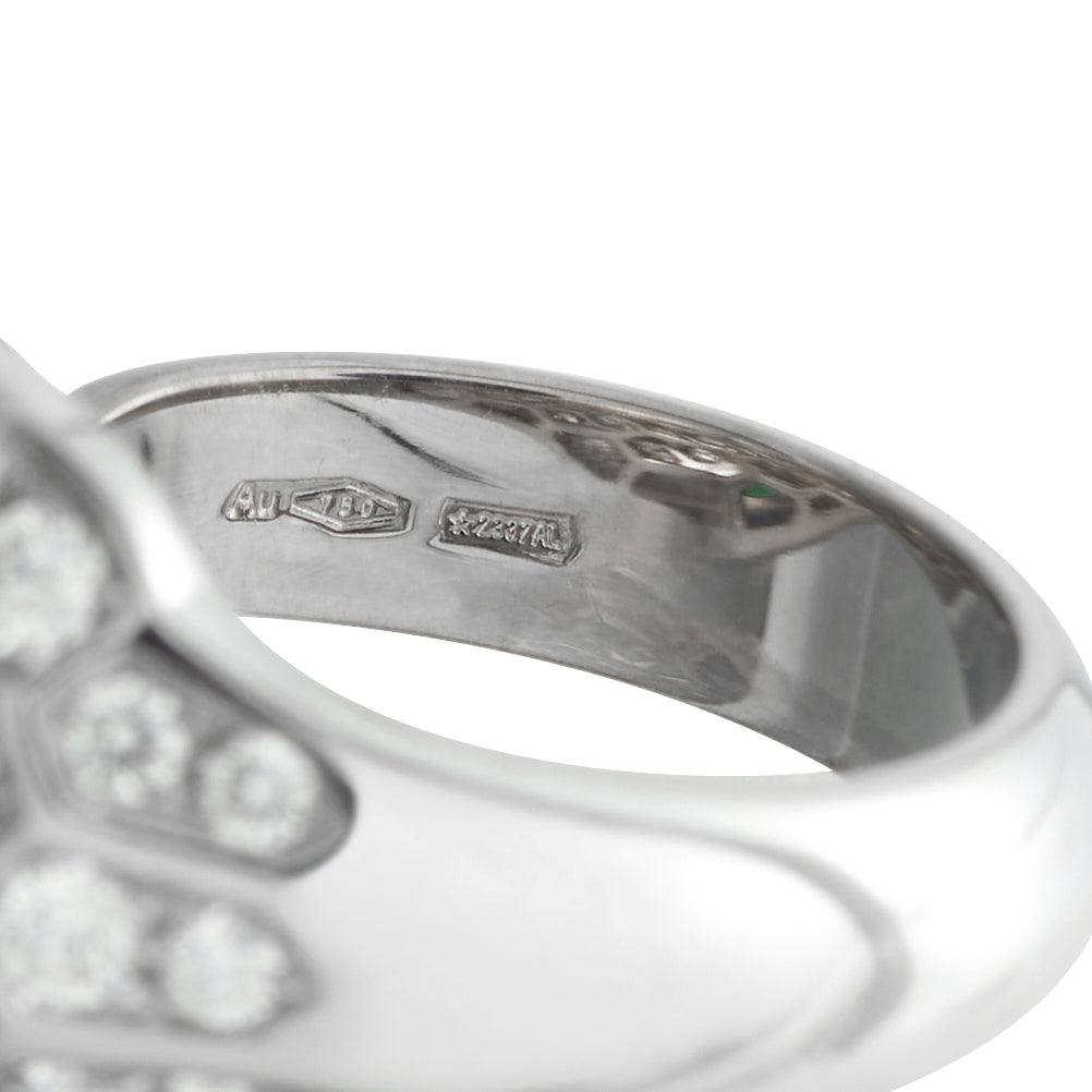 Bvlgari Serpenti Seduttori 18K White Gold Diamond Emerald Ring