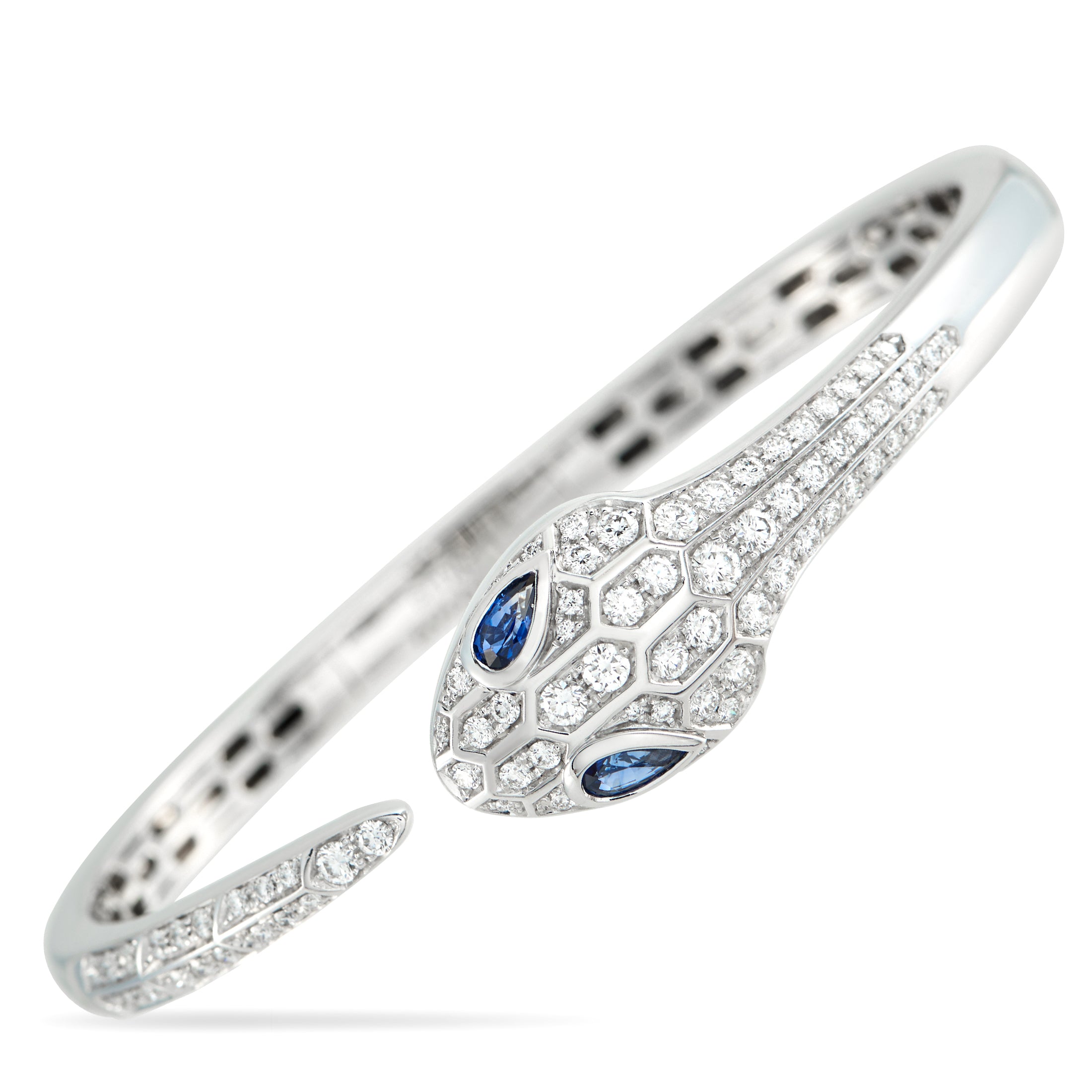 BVLGARI Serpenti Seduttori 18K White Gold 1.0ct Diamond and Sapphire Bracelet