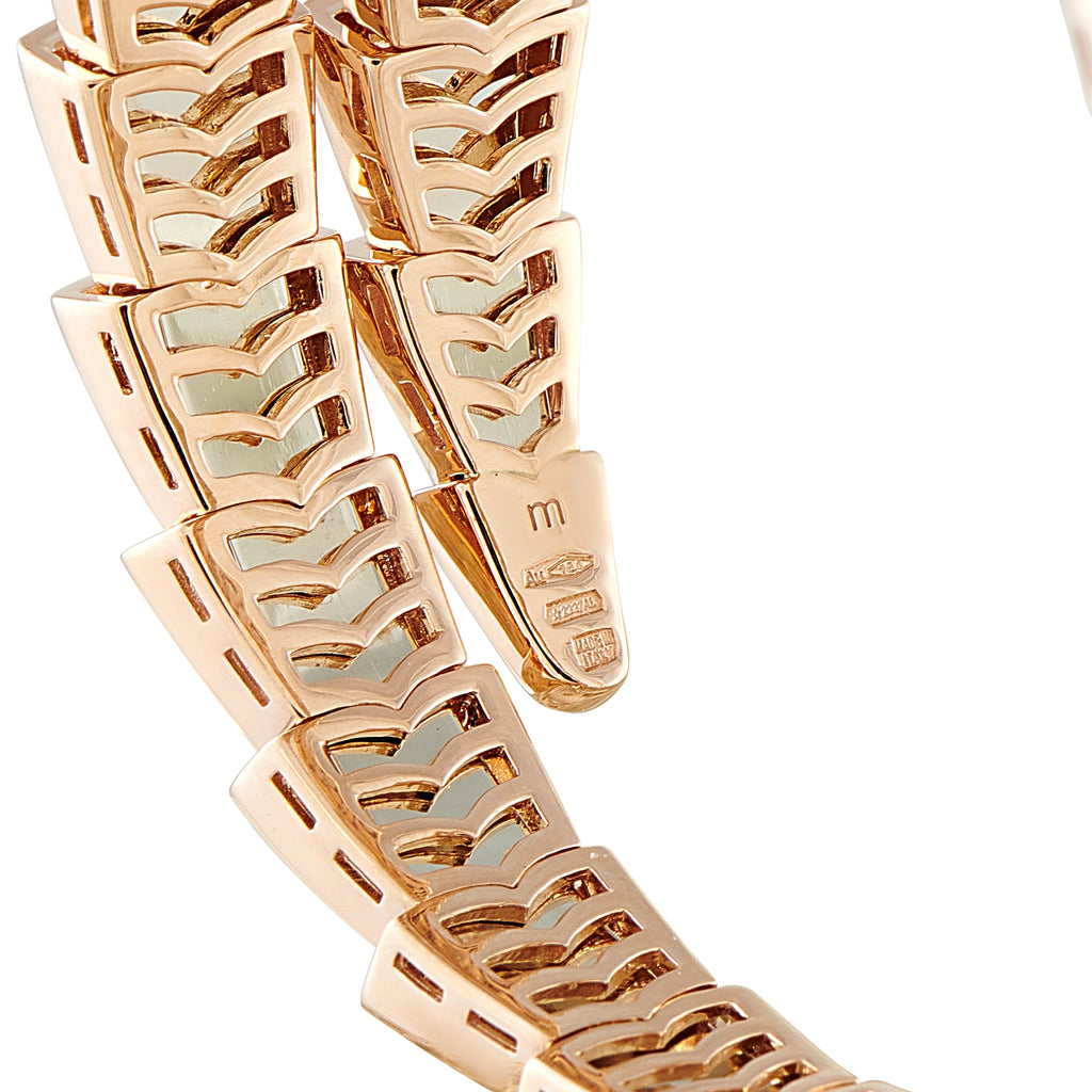 Bvlgari 18K rose gold bracelet close-up of engraved snake-scale patterned links
