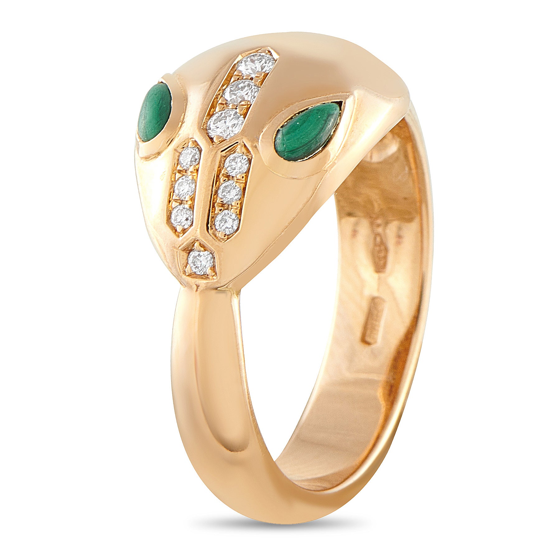 Bvlgari Serpenti 18K Rose Gold Diamond and Malachite Ring