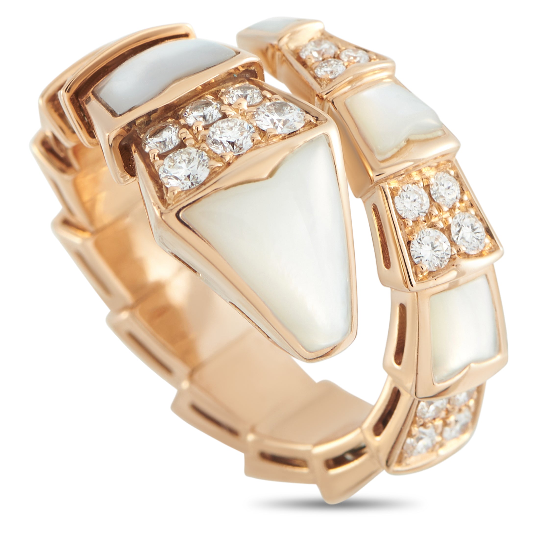 BVLGARI Serpenti Viper 18K Rose Gold Diamond and Mother of Pearl Ring