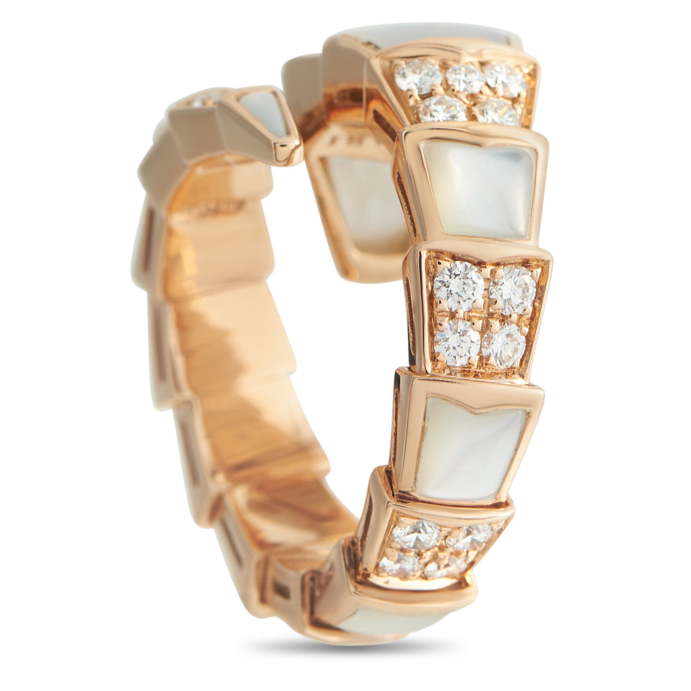 Bvlgari Serpenti Viper 18K Rose Gold Diamond and Mother of Pearl Ring