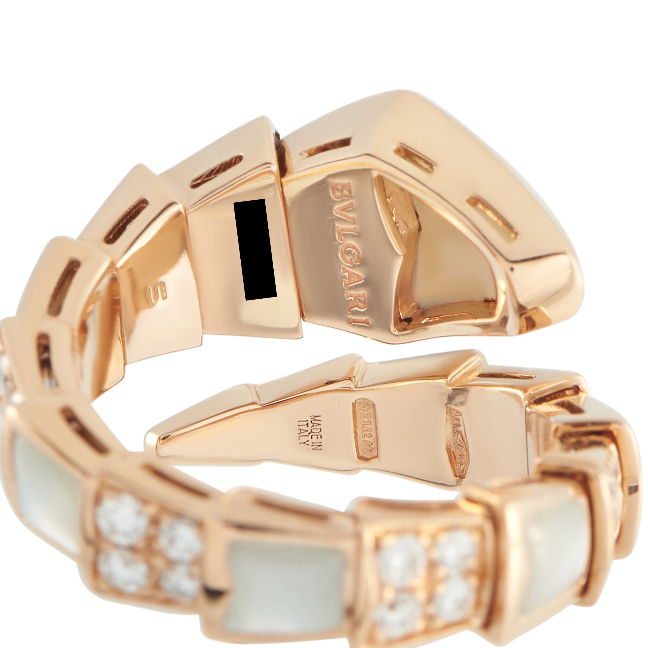 Bvlgari Serpenti Viper 18K Rose Gold Diamond and Mother of Pearl Ring