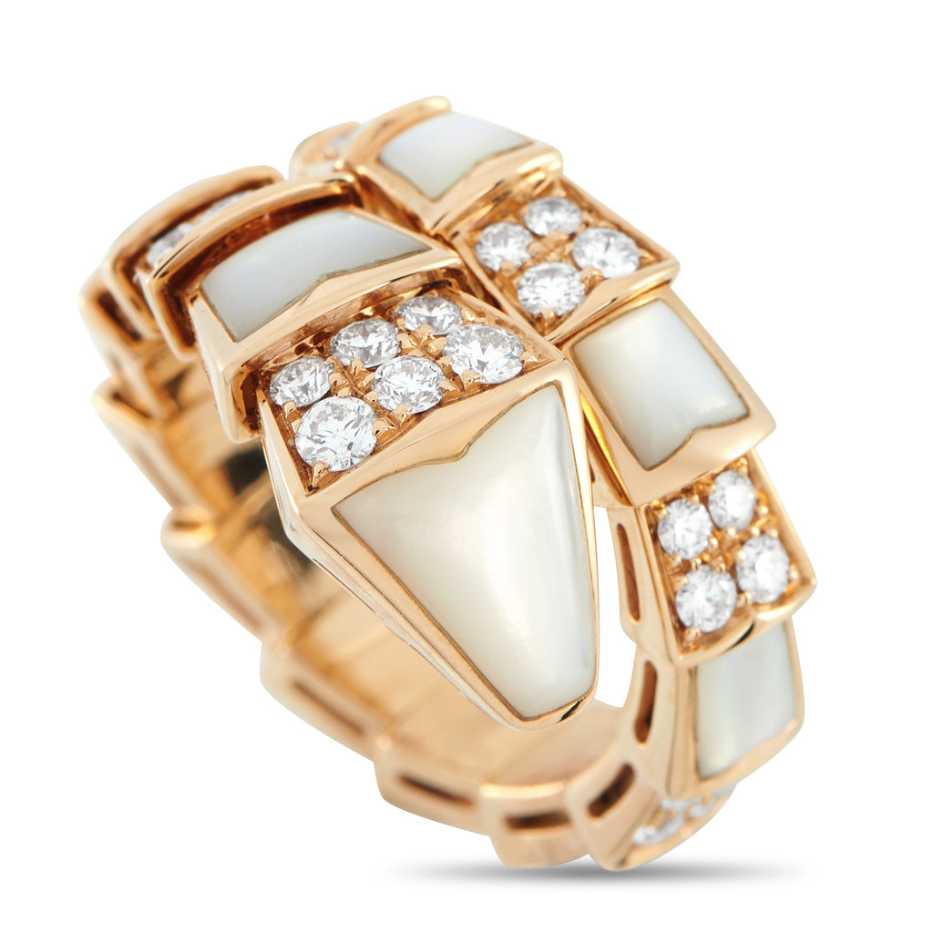 Bvlgari Serpenti Viper 18K Rose Gold 0.90ct Diamond and Mother of Pearl Ring