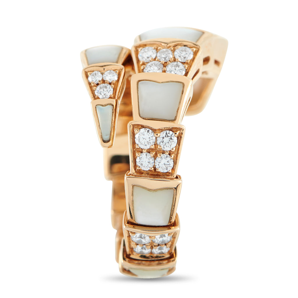 Bvlgari Serpenti Viper 18K Rose Gold 0.90ct Diamond and Mother of Pearl Ring