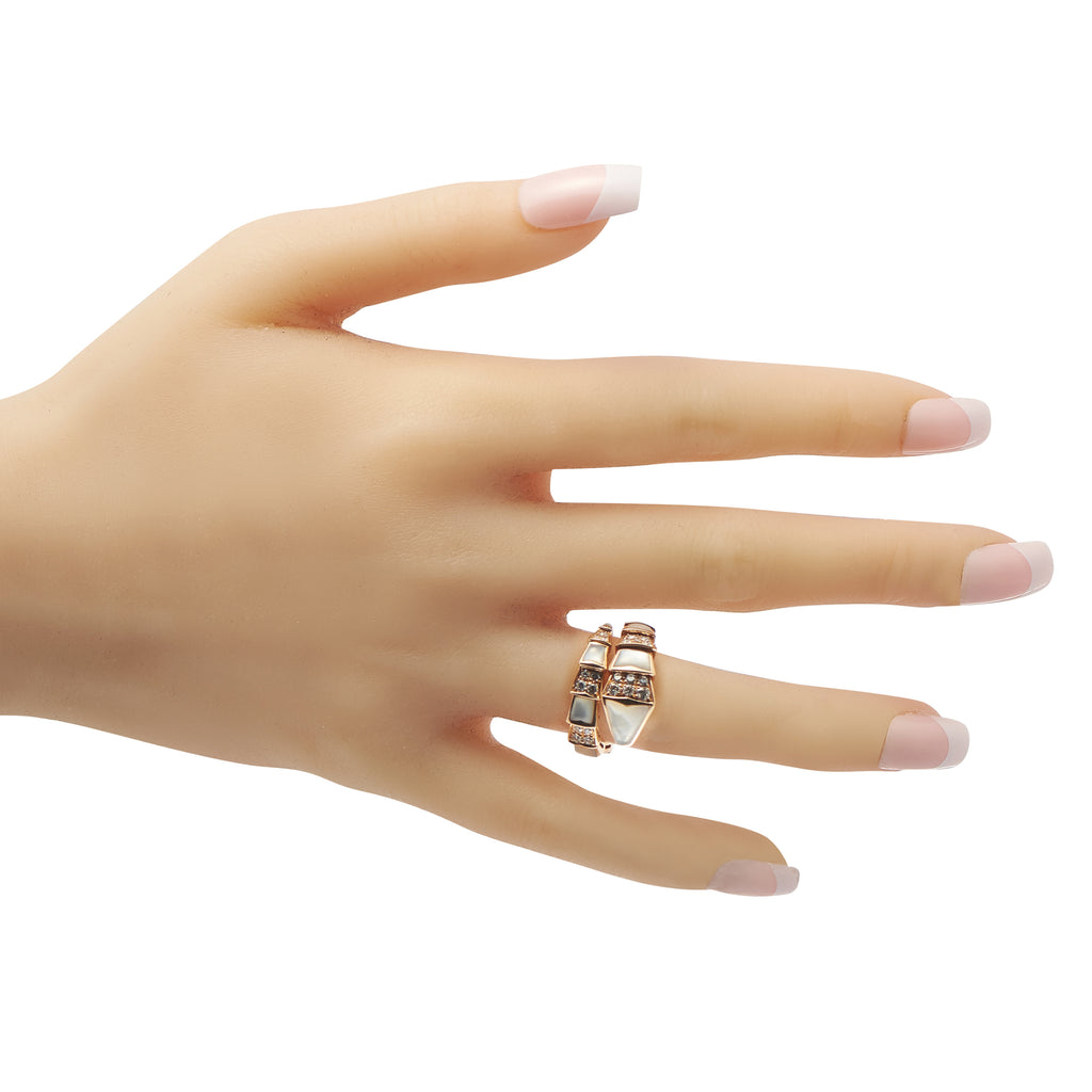 Bvlgari Serpenti Viper 18K Rose Gold 0.90ct Diamond and Mother of Pearl Ring
