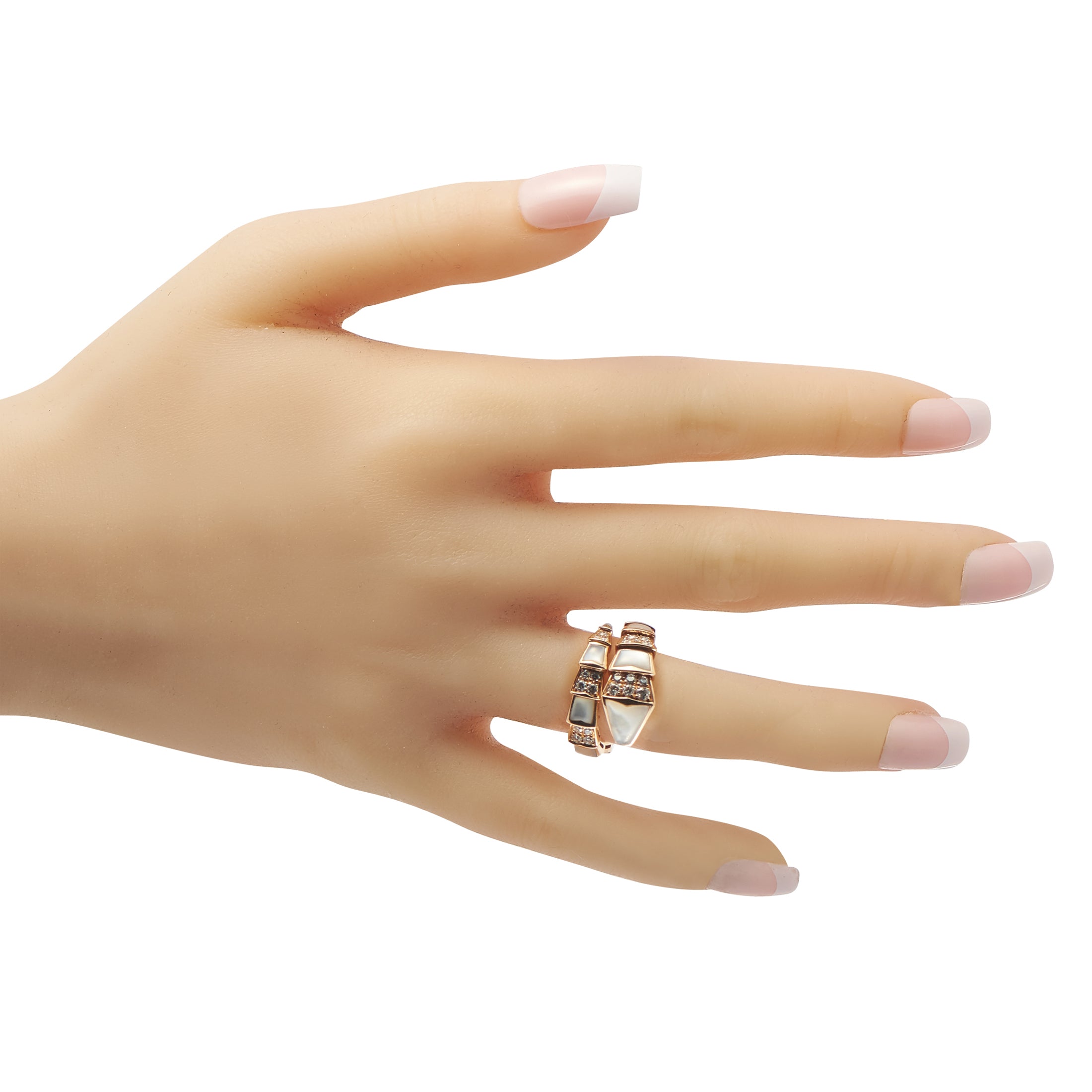 Bvlgari Serpenti Viper 18K Rose Gold 0.90ct Diamond and Mother of Pearl Ring