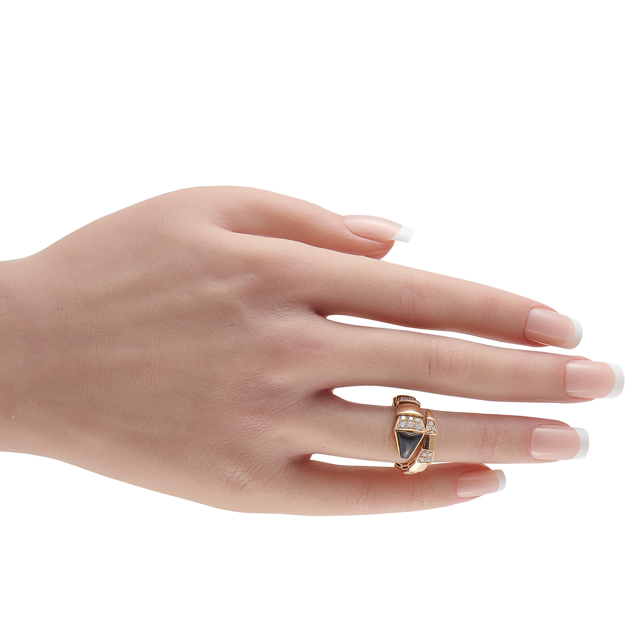 Bvlgari Serpenti Viper 18K Rose Gold Diamond and Onyx Ring