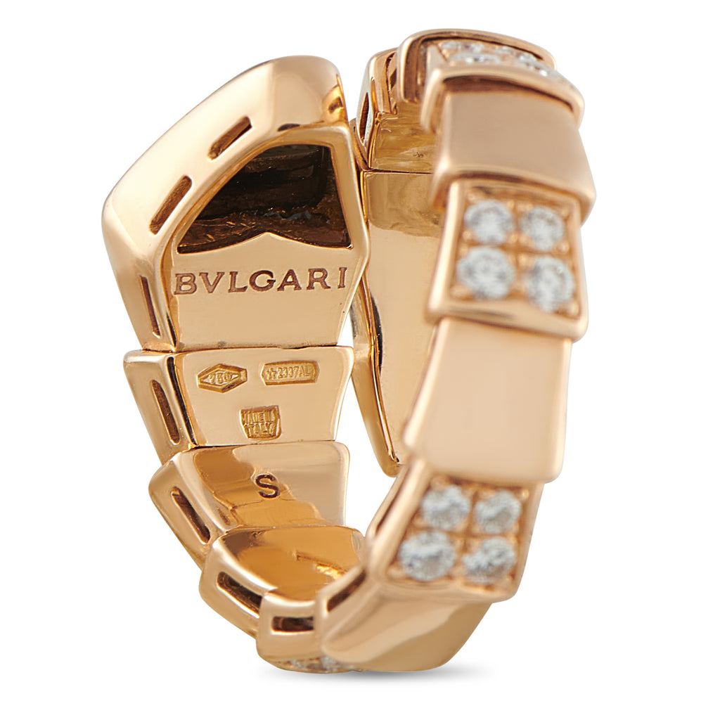 Bvlgari Serpenti Viper 18K Rose Gold Diamond and Onyx Ring