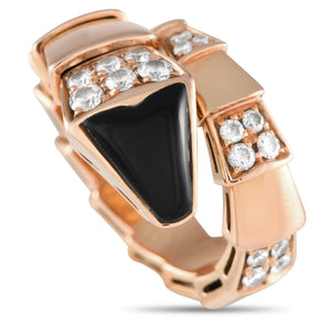 Bvlgari Serpenti Viper 18K Rose Gold Diamond and Onyx Ring