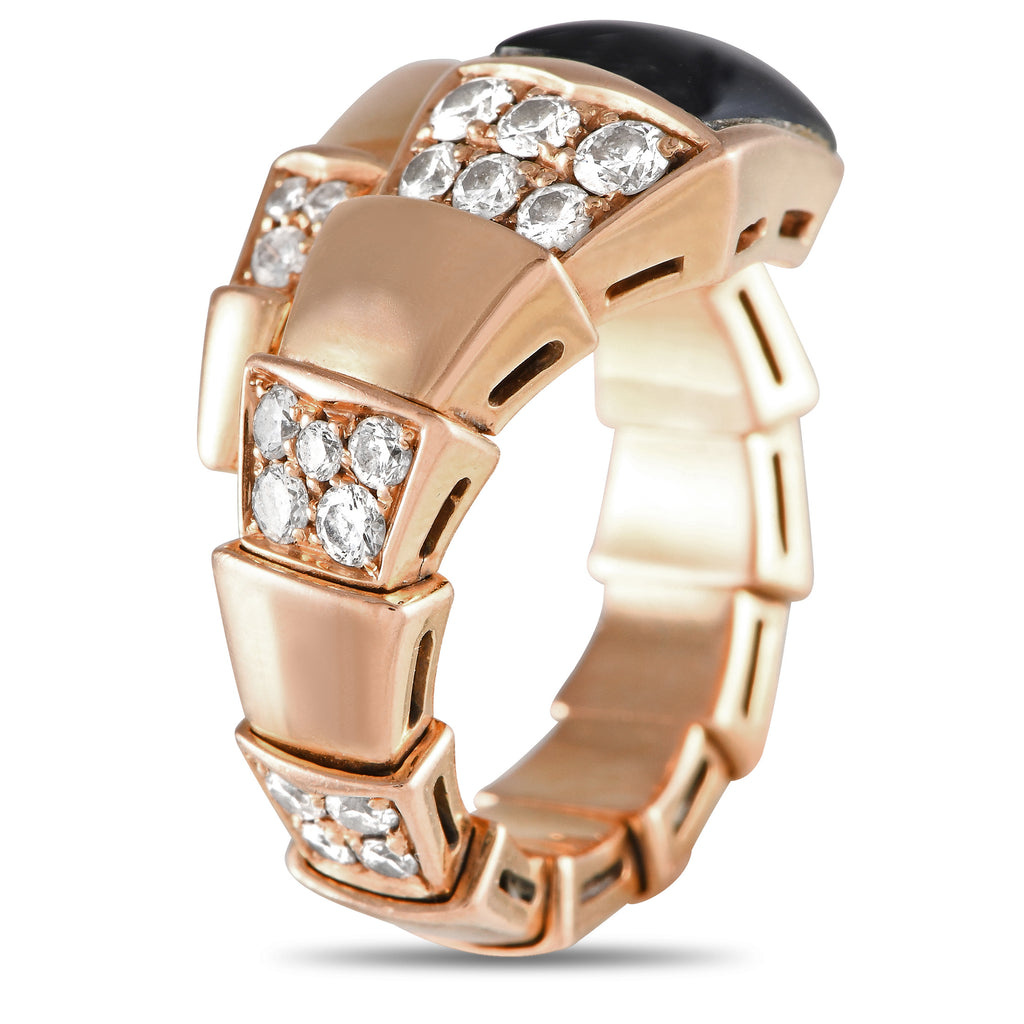 Bvlgari Serpenti Viper 18K Rose Gold Diamond and Onyx Ring