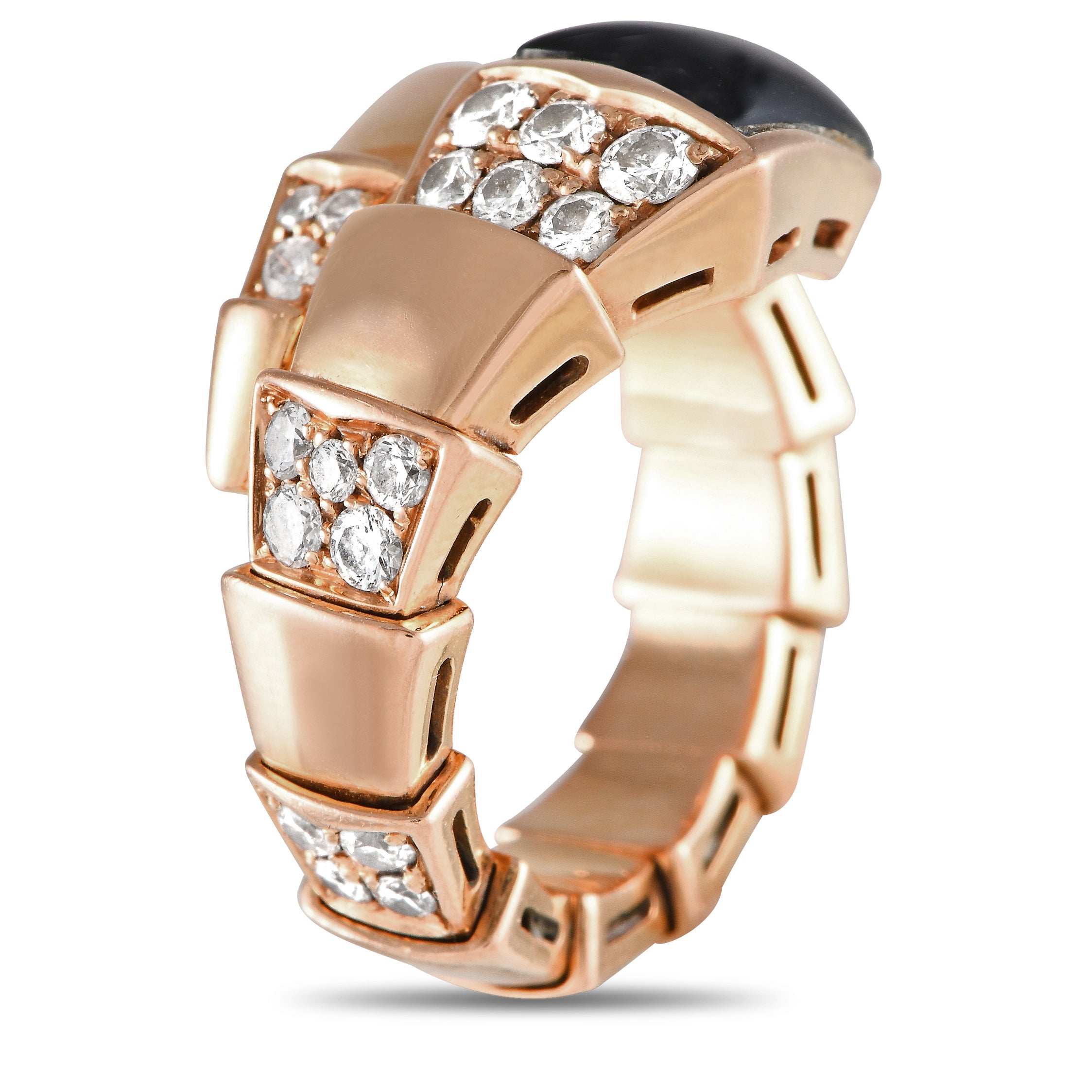 Bvlgari Serpenti Viper 18K Rose Gold Diamond and Onyx Ring