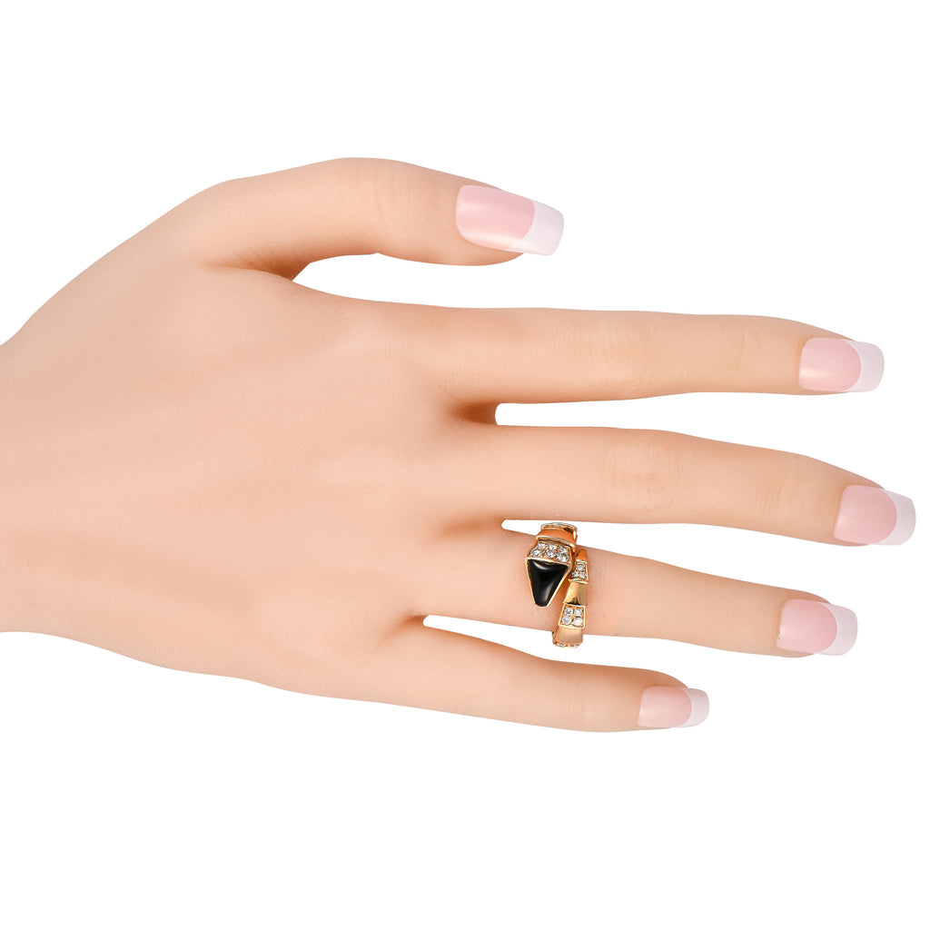 Bvlgari Serpenti Viper 18K Rose Gold Diamond and Onyx Ring