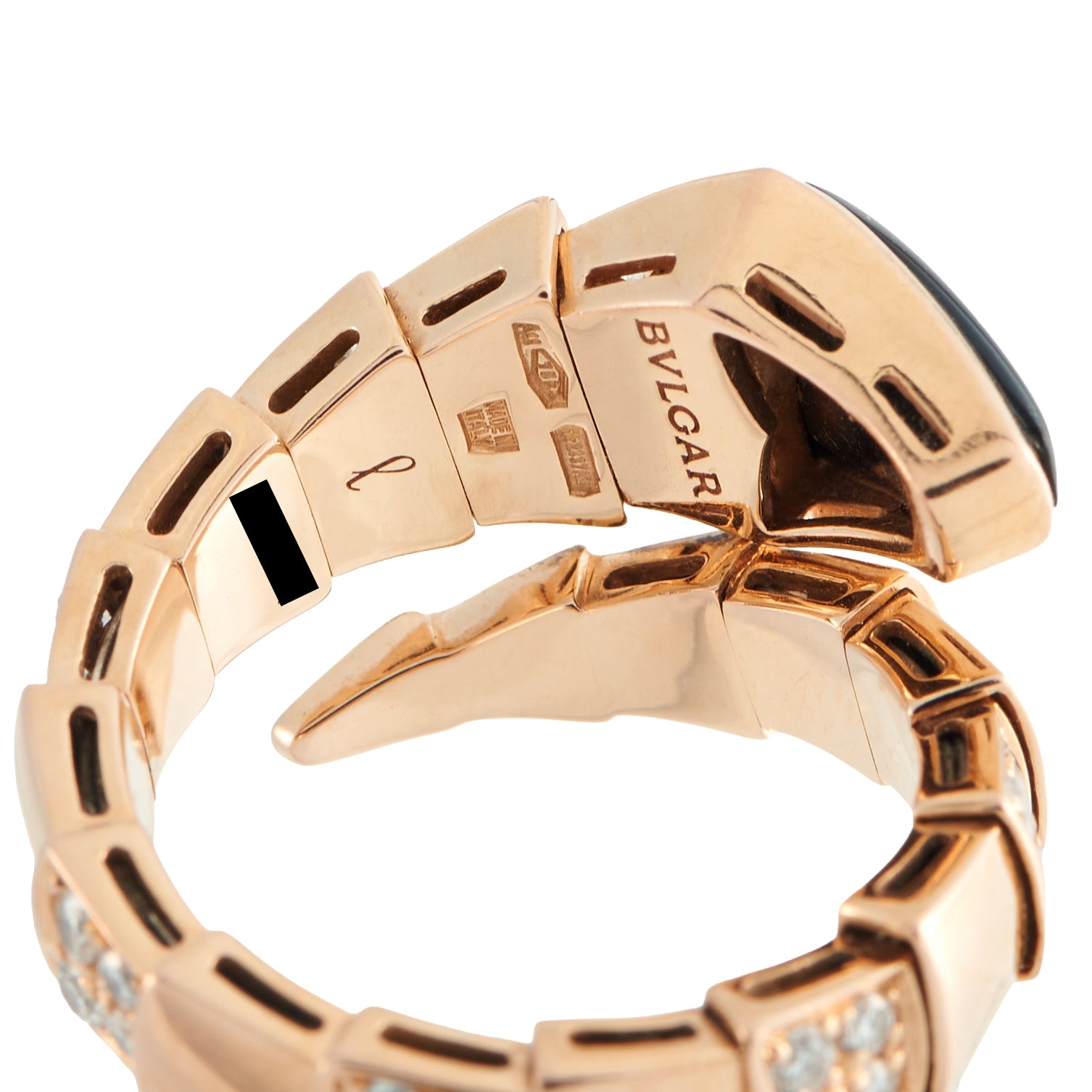 Bvlgari Serpenti Viper 18K Rose Gold Diamond and Onyx Ring