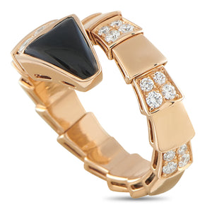 Bvlgari Serpenti 18K Rose Gold Diamond and Onyx Ring
