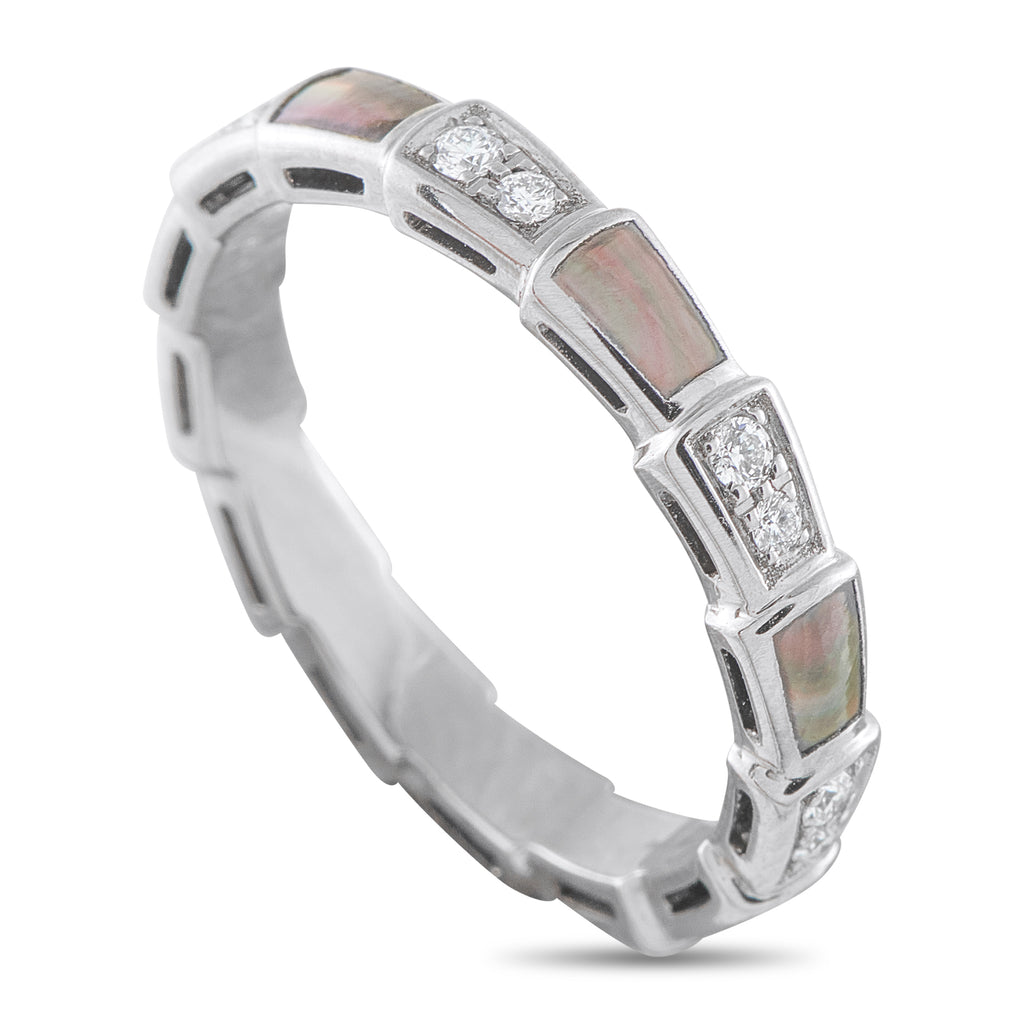 Bvlgari Serpenti 18K White Gold 0.41ct Diamond and Mother of Pearl Ring