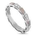 White gold ring band with diamond-set square links and iridescent mother-of-pearl inserts