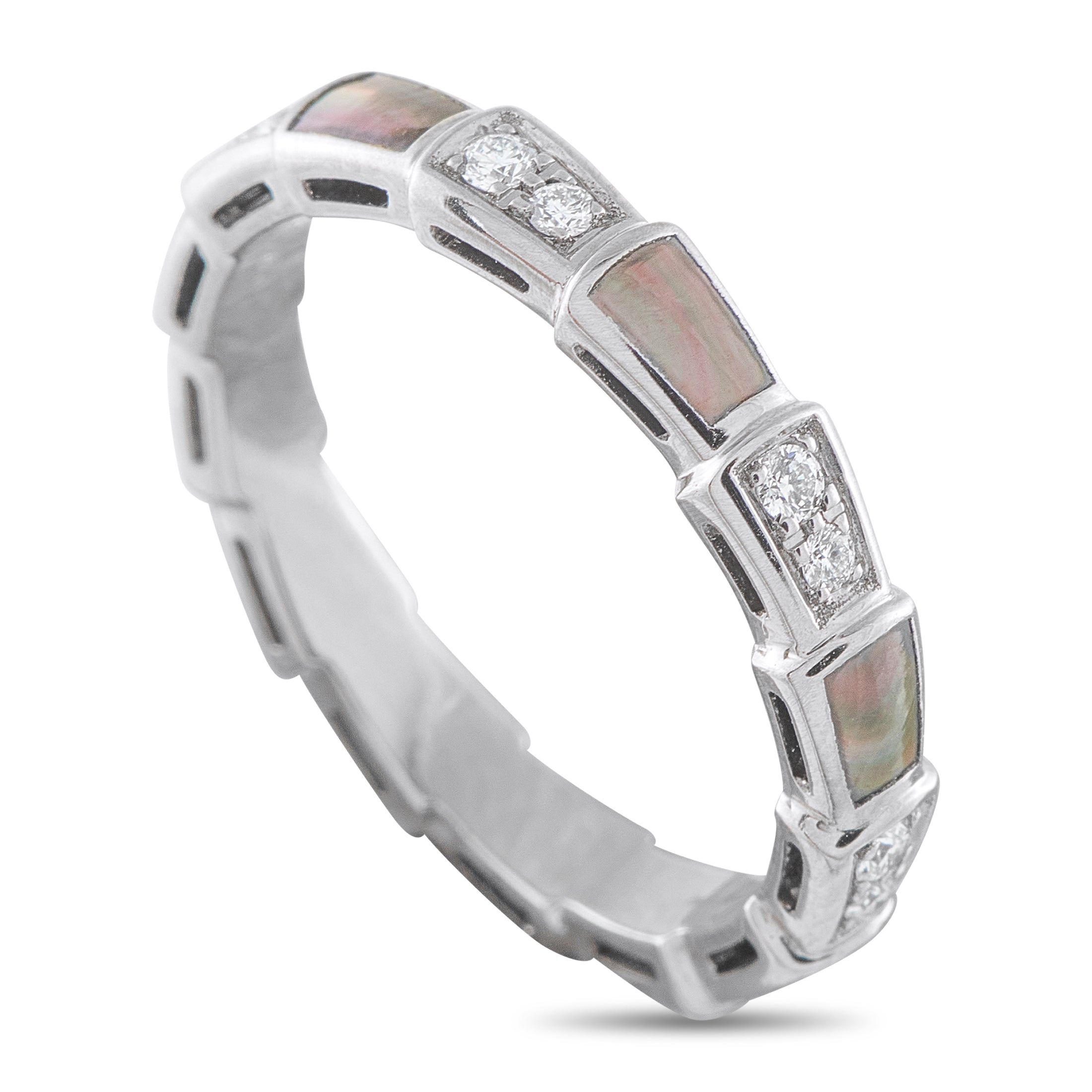 Bvlgari Serpenti 18K White Gold 0.41ct Diamond and Mother of Pearl Ring