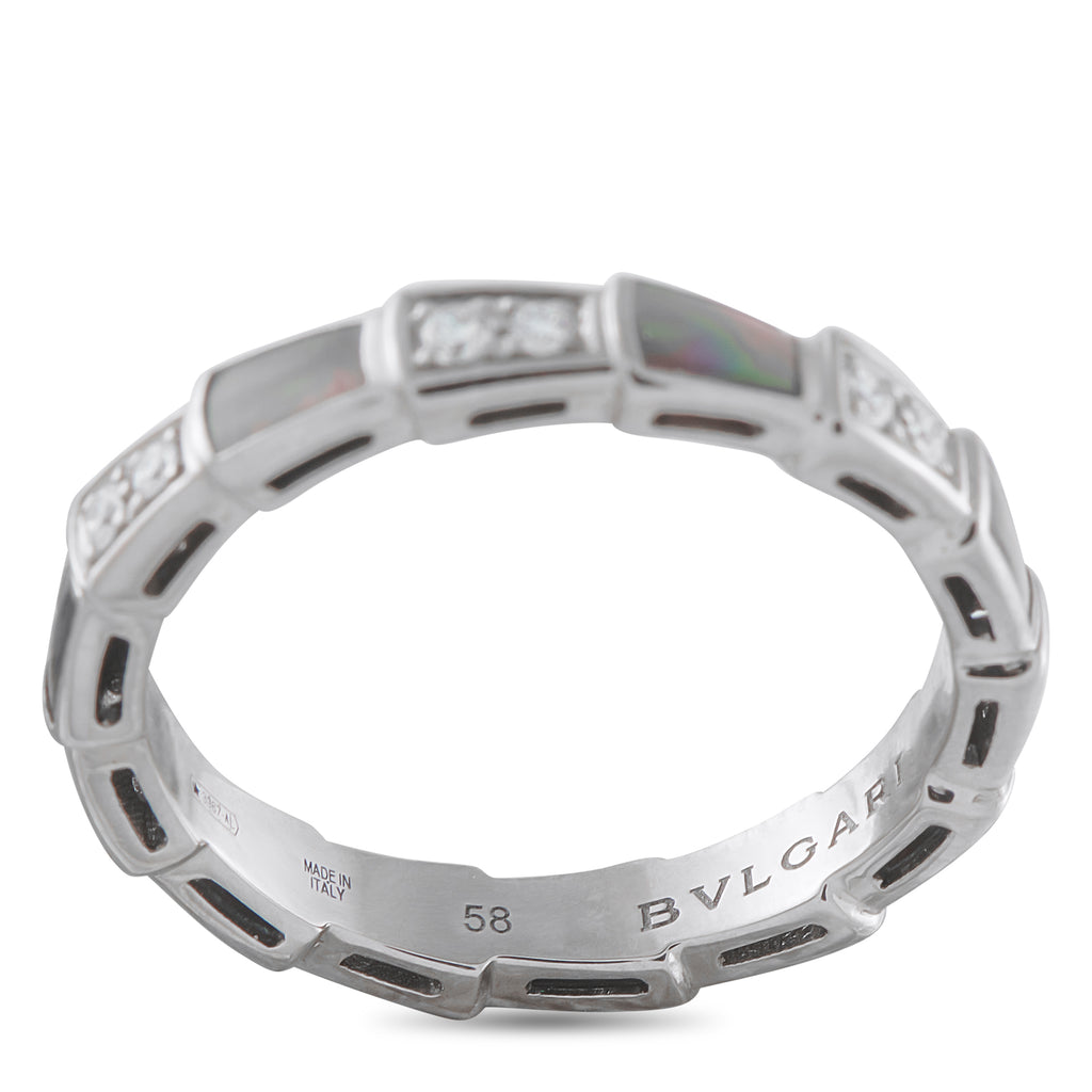 Serpenti 18K White Gold 0.41ct Diamond and Mother of Pearl Ring