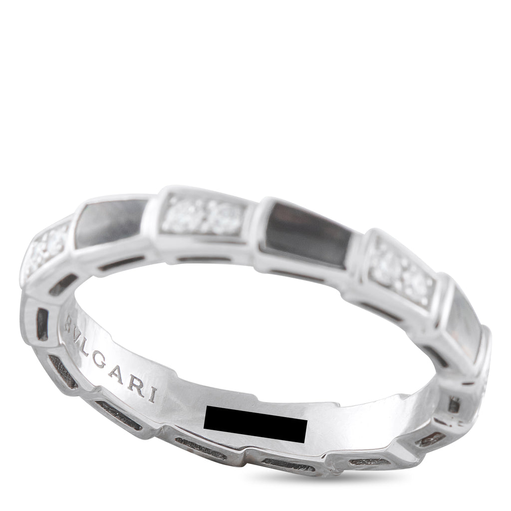 Serpenti 18K White Gold 0.41ct Diamond and Mother of Pearl Ring