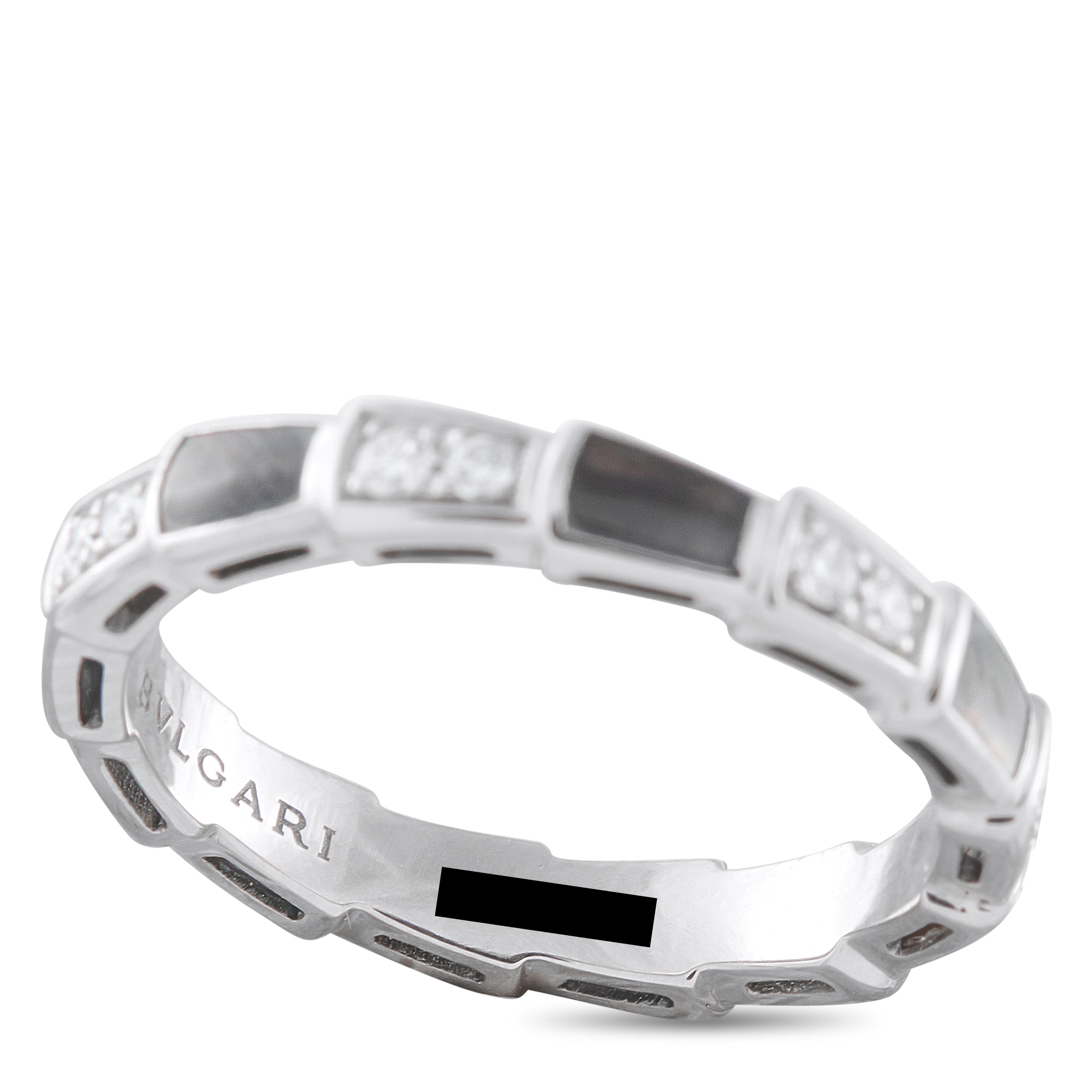 Serpenti 18K White Gold 0.41ct Diamond and Mother of Pearl Ring
