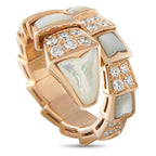 Bvlgari Serpenti Viper 18K Yellow Gold Diamond and White Mother of Pearl Ring
