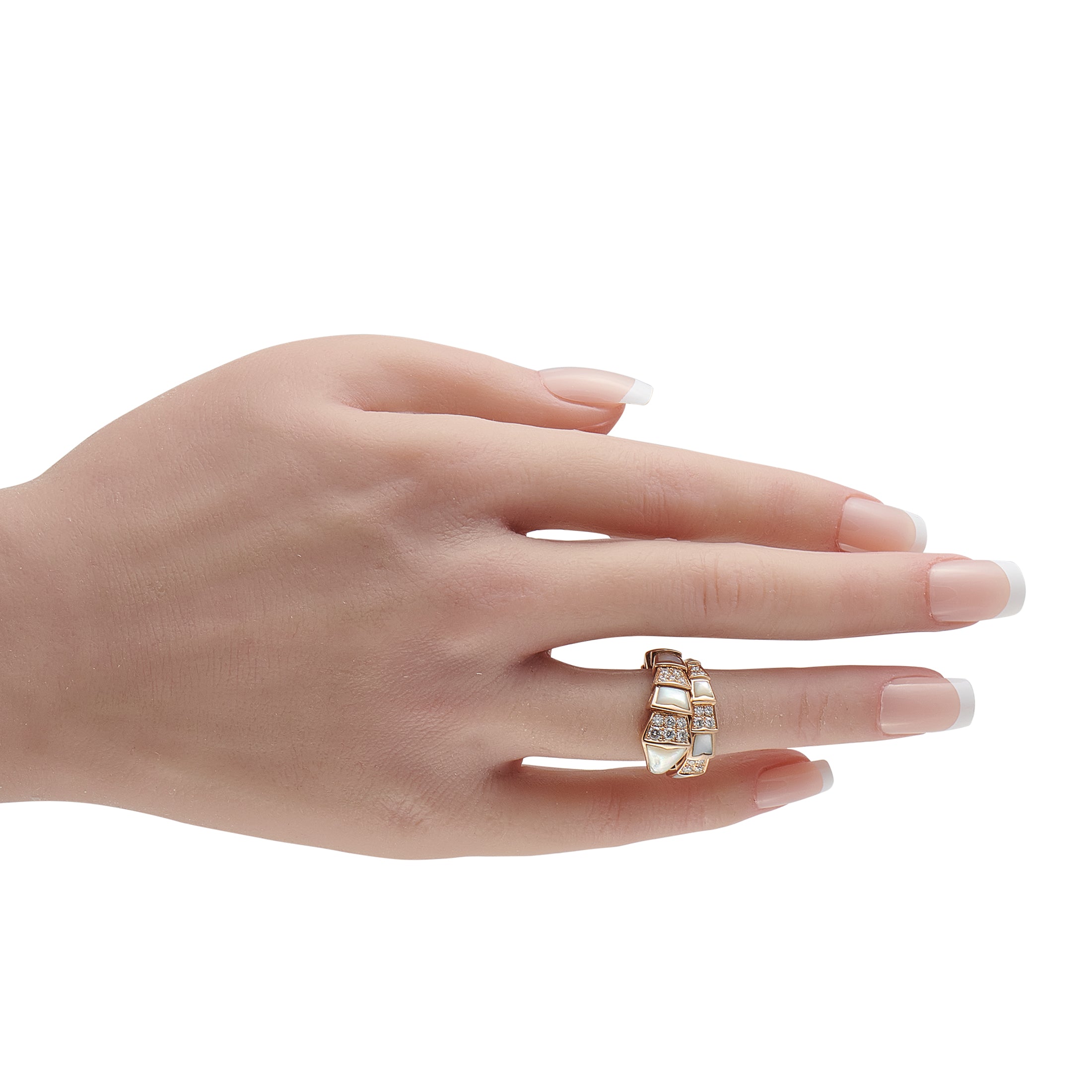 Bvlgari Serpenti Viper 18K Yellow Gold Diamond and White Mother of Pearl Ring