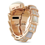 Bvlgari Serpenti Viper 18K Yellow Gold Diamond and White Mother of Pearl Ring