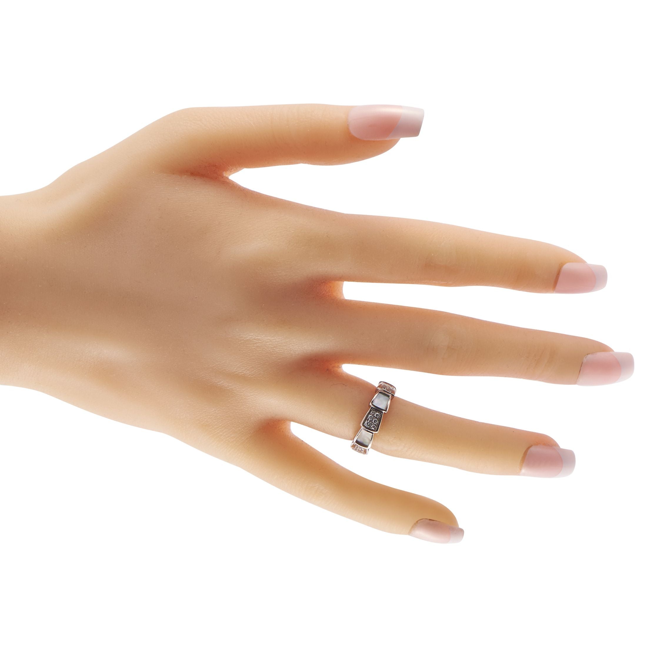 BvlgariSerpenti Viper 18K White Gold 0.41ct Diamond and Mother of Pearl Ring