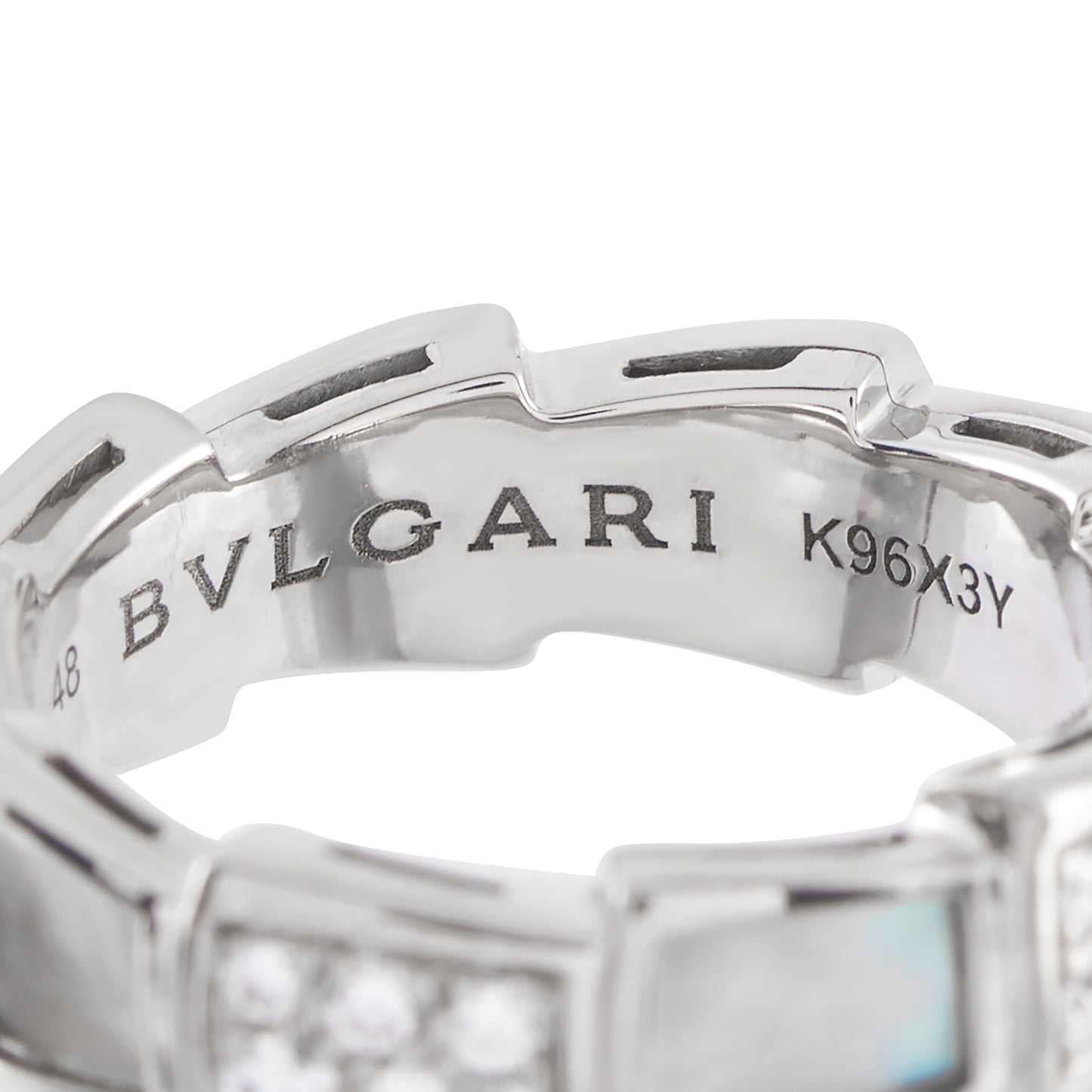 Bvlgari Serpenti Viper 18K White Gold 0.41ct Diamond and Mother of Pearl Ring