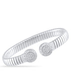 Bvlgari tubogas stainless steel diamond bracelet with ridged white metal bands
