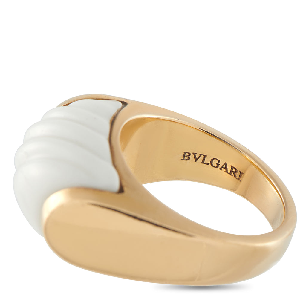 Bvlgari Tronchetto 18K Yellow Gold White Ceramic Ring