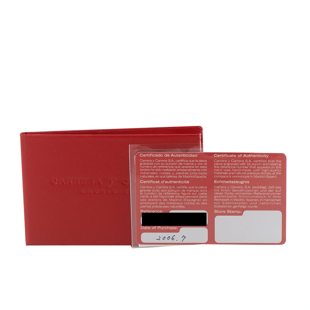 Red jewelry box with authenticity certificate cards for the pendant