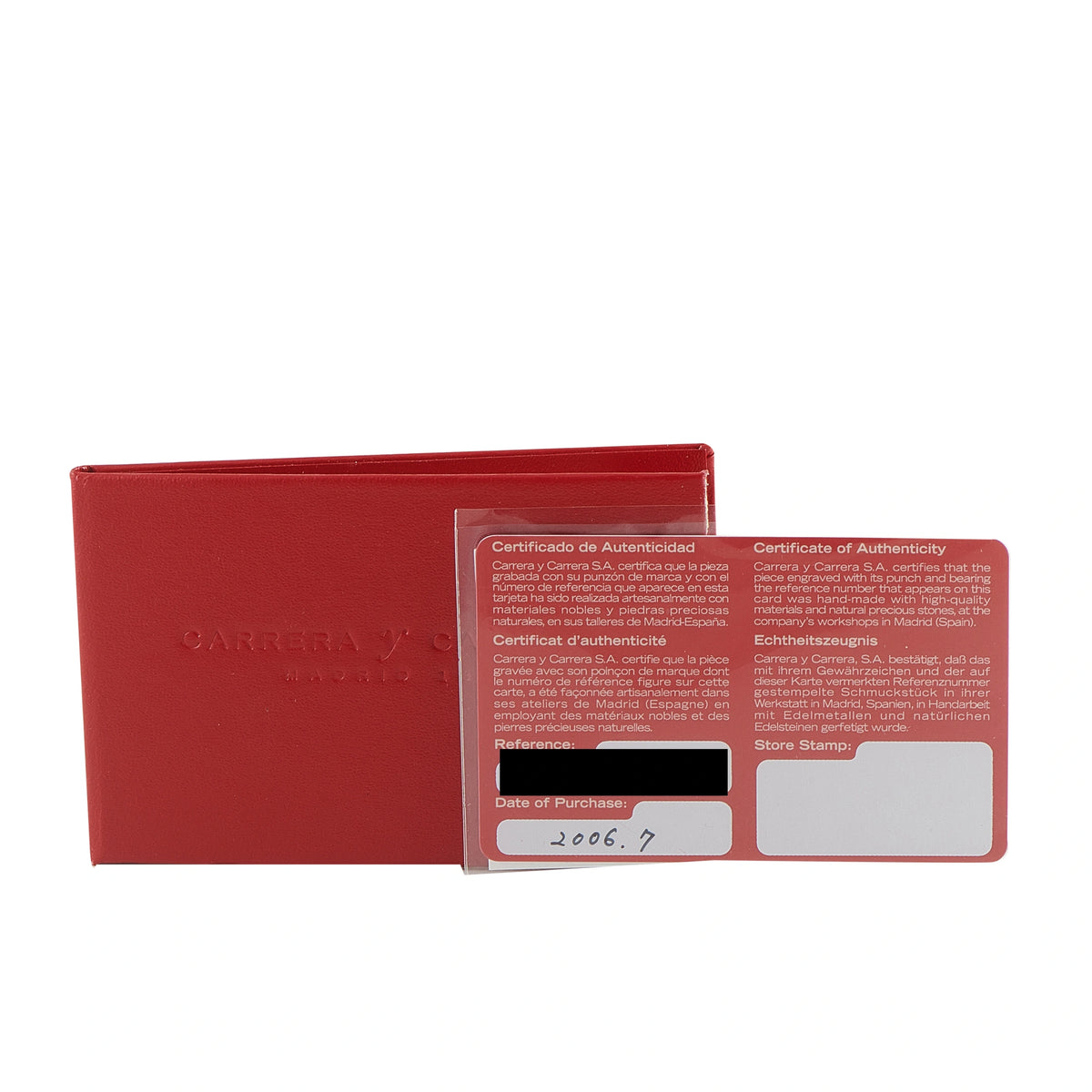 Red jewelry box with authenticity certificate cards for the pendant