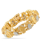 18K yellow gold frog bracelet with clear diamond accents and textured sculpted links