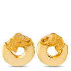 18K yellow gold hoop earrings with elephant face and small diamond accents
