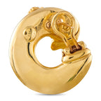 18K yellow gold elephant hoop earring, side view with hinged clasp and post