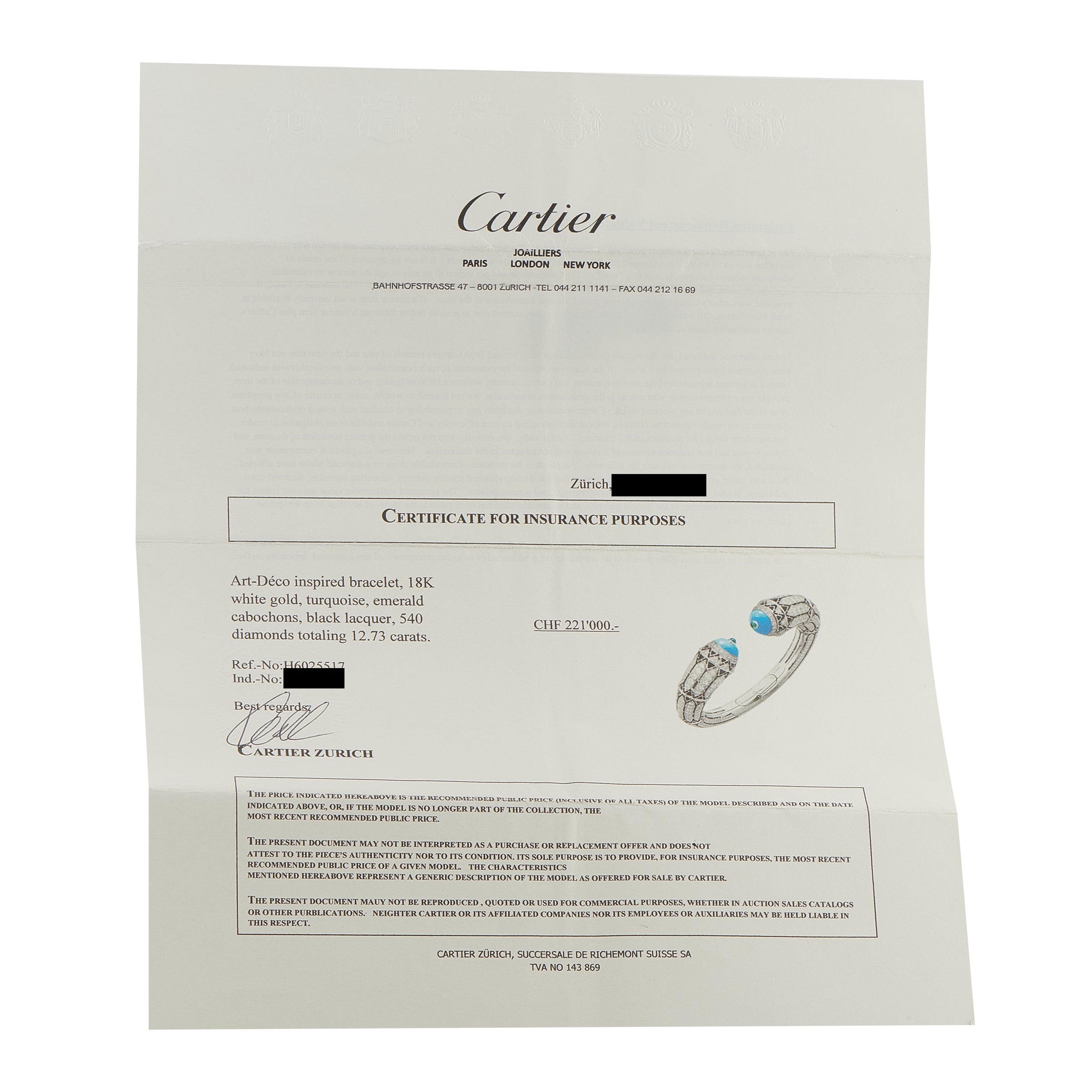 Cartier Geometry & Contrast 18K White Gold 12.73 ct Diamond, Turquoise, and Emerald Bracelet