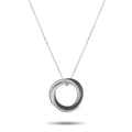 Diamond and ceramic circular pendant necklace in white gold on a silver chain