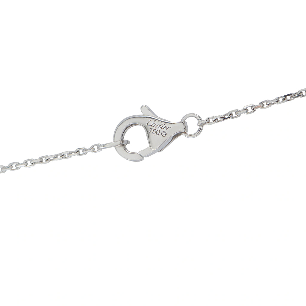White gold lobster clasp with Cartier 750 engraving on a chain link