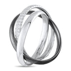 Cartier Trinity ring with three interlocking white gold, diamond, and ceramic bands