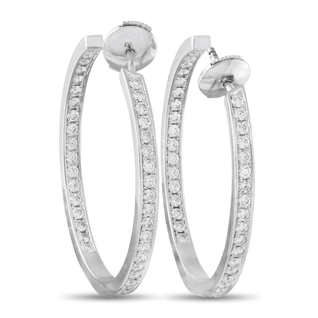 CARTIER 18K White Gold 1.50ct Diamond Hoop Earrings