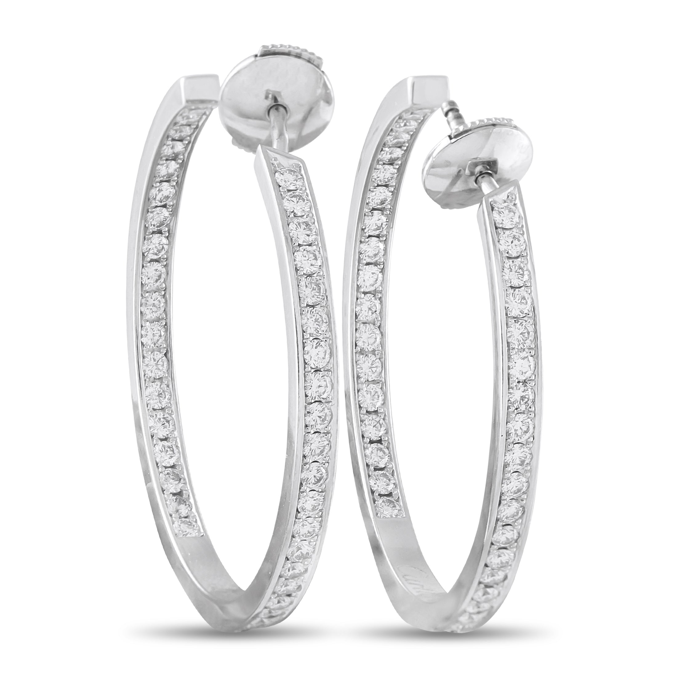 CARTIER 18K White Gold 1.50ct Diamond Hoop Earrings