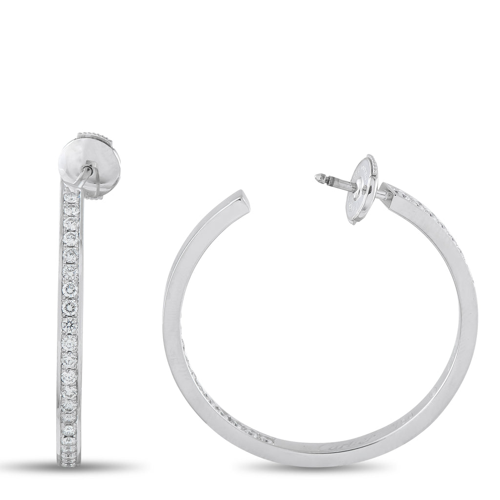 Cartier 18K White Gold 1.50ct Diamond Hoop Earrings